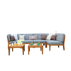 Contemporary Outdoor <b>Garden</b> <b>Sofa</b> Set with Wooden Frame and Gray Cushions for Patio Use - Product Image 4