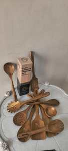 Juego de 10 Utensilios de Cocina de Madera de Teca Natural para Cocina, Juego de Utensilios de Madera de Teca Hechos a Mano, Juego de Cucharas y Espátulas de Cocina - Product Image 4