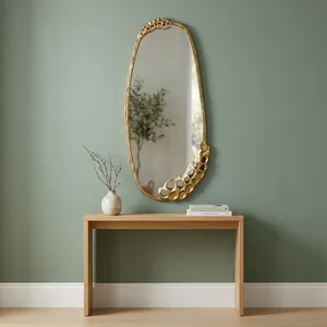 Vintage <b>Gold</b> Irregular Oval Wall <b>Mirror</b> with Artistic Openwork <b>Frame</b> Decorative <b>Mirror</b> for Living Room Bedroom Hallway Decor - Product Image 3