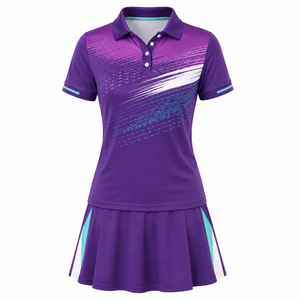 New <b>Custom</b> Sublimation Women Tennis <b>Dress</b> Set Short Sleeve Shirt Matching Skirt 100% Polyester Gradient Color Quick Dry High - Product Image 3