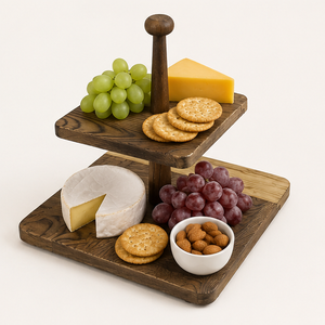 2-<b>Tier</b> Wooden <b>Cake</b> Stand Square Tiered Dessert Display Stand for Wedding Party Decorations Farmhouse Cupcake Holder On Sale - Product Image 3