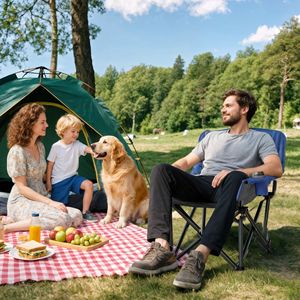 Sedia da Campeggio Imbottita per Adulti Grigio Chiaro, Pieghevole e Portatile con Tasche Laterali, Portabicchieri e Borsa per il Trasporto - Product Image 1