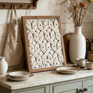 Tapiz de Macramé para Pared, Textil de Fibra con Extremos Rectos y Flecos, Arte de Cuerda Bohemia para Decoración del Hogar Estilo Escandinavo - Product Image 2