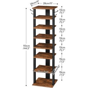 Zapatero Vertical de 8 Niveles, Organizador de Almacenamiento de Madera con Ganchos, Ahorro de Espacio, Torre de Zapatos para Entrada, para 8 Pares de Zapatos - Product Image 2