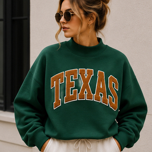Sudadera Personalizada para el Día del Partido de Fútbol Americano Universitario, con Letras Bordadas del Equipo de Texas, Cuello Alto, Talla Grande para Mujer, Sudadera Deportiva para Fanáticas - Product Image 2
