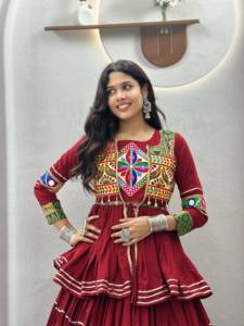Designer Gamthi And Mirror Lace Work Cotton Lehenga With Blouse And <b>Jacket</b> Ready To Wear Navratri Special Collection - Product Image 6