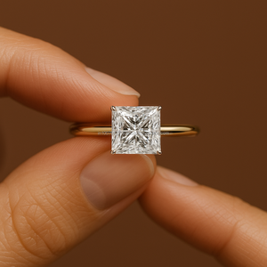 Bague de fiançailles solitaire classique en or 14 carats avec moissanite taille princesse, ensemble de mariage et d'anniversaire, bague fine pour mariée - Product Image 3