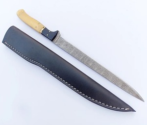 Cuchillo de filetear hecho a mano de acero de Damasco con mango de hueso y funda de cuero, hoja de 8-9.9 pulgadas, ambidiestro, apto para lavavajillas - Product Image 6