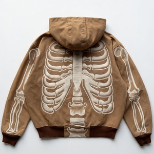 Sudadera con capucha y cremallera Glory Custom OEM con estampado de esqueleto, estilo vintage lavado, ropa urbana para hombre, chaqueta con capucha gráfica para uso casual, unisex. - Product Image 2