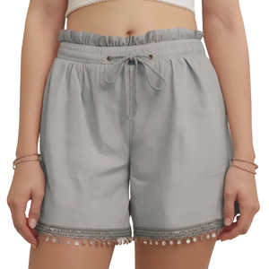 HYPEN SPORTS Eco-Friendly Women's Linen/Cotton Breathable Quick Dry Regular Casual Woven Solid High Waist Tassel <b>Drawstring</b> - Product Image 1