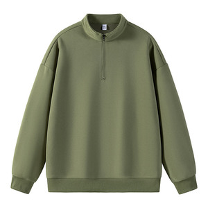 Sudadera Verde Oliva con Cierre de Cremallera, para Hombre, Talla Grande, Cuello Alto, Manga Larga, Color Sólido, Estilo Normcore, para Otoño - Product Image 1