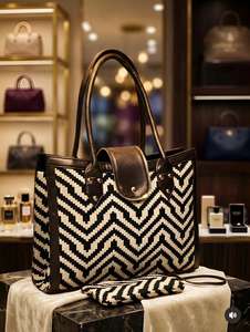 Bolso Tote Premium con Estampado Étnico de Elefantes en Jacquard y Correa de Muñeca a Juego - Product Image 3