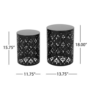 <b>Black</b> Iron DRUM Side <b>Table</b> Set 2 <b>Bedside</b> End <b>Tables</b> Modern Small Accent <b>Table</b> Home Furniture - Product Image 2