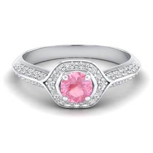 แหวนเพชรทรงกลม REYES Dainty ทองคำแท้ 14K ประดับพลอยมอร์แกไนต์ 0.5 กะรัต พร้อมวงแหวนล้อมเพชร ราคาขายส่ง เครื่องประดับมอสซาไนต์คุณภาพสูงสำหรับผู้หญิง - Product Image 1