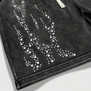 Men's Custom Graphic T <b>Shirt</b> Shorts Set Rhinestone <b>Studded</b> Washed Cotton Streetwear Two Piece Summer Outfit Wholesale - Product Image 4