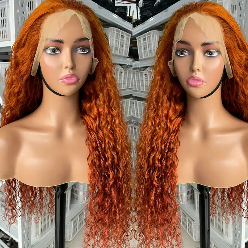 Perruque Lace Front Wig naturelle péruvienne, cheveux vierges ondulés, Orange gingembre, 13x4, 10 à 30 pouces, densité 180%, pour femmes africaines