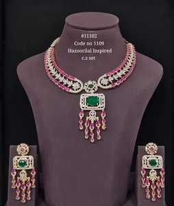 Conjunto de Collar de Lujo de Latón con Circonitas Cúbicas 11102, Tono Verde Rosa Dorado para Boda, Fiesta, Uso Nupcial - Product Image 1