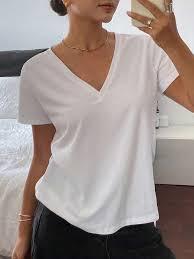 T-shirt femme col en V STELLAR Easy Care, 100% doux pour la peau, manches courtes, coupe régulière, décontracté, pour le bureau, idéal pour l'été - Product Image 2