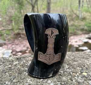 Jarra de Cerveza Hecha a Mano de Cuerno de Buey Pulido, a Prueba de Fugas, Reutilizable, Apta para Lavavajillas y Microondas, Diseño Clásico para Fiestas, Estilo Indio - Product Image 3