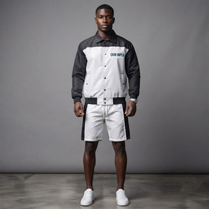 Custom Logo Men's Knitted Solid 2-Piece Shorts Set <b>Coach</b> Jacket and Shorts Casual Streetwear OEM Private Label - Product Image 3