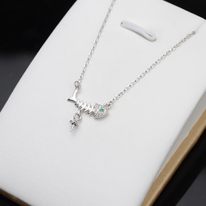 Pendentif en argent S925 en forme d'os de poisson, collier pour femme de 7 à 13 pouces, accessoires de perles DIY, 347 composants de bijoux, comprenant une chaîne - Product Image 4