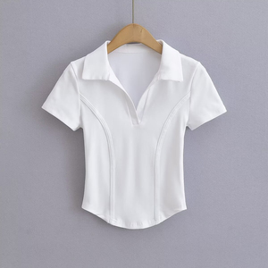 T-shirt décontracté pour femme Spice Girl, motif Heather, manches papillon, coupe classique, col en V, broderie, anti-boulochage - Product Image 3