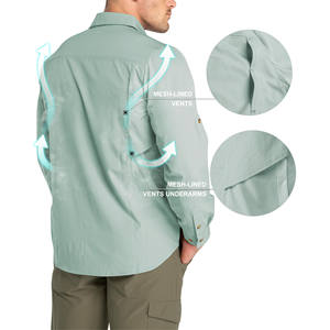 Chemise de randonnée pour homme, tricotée, écologique, respirante, séchage rapide, manches longues, coupe classique, pour la randonnée et la course à pied - Product Image 2