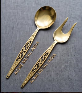 Antique Gold Jali Cutwork Salad Servers Set Stainless Steel With Antique Gold PVD For <b>Gift</b> <b>Hamper</b> Special Events And Restaurant - Product Image 1