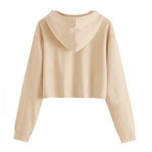 เสื้อสเวตเตอร์มีฮู้ดแบบครอปสำหรับผู้หญิง แขนยาว สีพื้น ผ้าฝ้ายถัก สไตล์ลำลอง สำหรับฤดูใบไม้ร่วง - Product Image 2