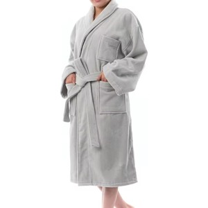 Peignoir unisexe de luxe en tissu éponge, manches longues, longueur genou, en coton doux avec ceinture, couleur unie, confortable et respirant pour l'hiver - Product Image 1