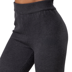Ensemble haut en tricot côtelé gris anthracite et pantalon évasé pour femme, tenue décontractée confortable et extensible - Product Image 6