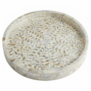 Bandeja Cuadrada Decorativa de Lujo con Incrustaciones Geométricas de Nácar Gris, Mosaico de Conchas MOP para Centro de Mesa de Café - Product Image 6