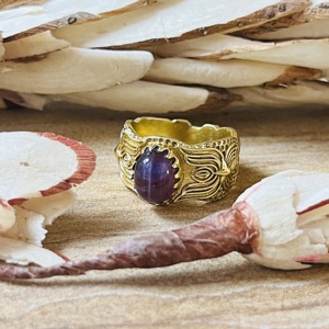 Luxury Style Lotus Texture Brass <b>ring</b> Amethyst Gold Plated <b>Statement</b> <b>Ring</b> Vintage Tribal Fashionable Wholesale <b>Ring</b> For Women - Product Image 5
