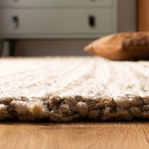Modern Flat Weave Jute Rug Rectangle Beige Brown Geometric Pattern Non <b>Slip</b> Rubber Backing Living Room Floor <b>Mat</b> Thin Wool Acryl - Product Image 4