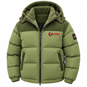 <b>Fly</b> Humble <b>Men's</b> Green Hooded Puffer <b>Jacket</b> Collar Windproof Winter Casual Coat with Patch Logo Zipper Closure wholesale - Product Image 1