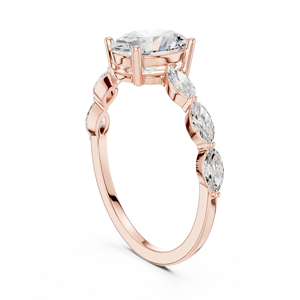 Anillo de Compromiso Ovalado de Oro Rosa de Lujo con Piedras Laterales Marquise, Elegante Anillo de Boda para Mujer - Product Image 2