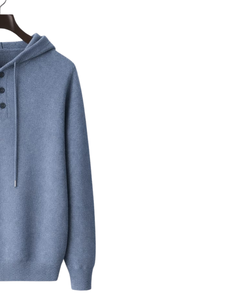 Sudadera con Capucha Personalizada para Hombre, Color Azul Claro, Tejido de Punto, Cierre de Tres Botones, Mezcla de Algodón Suave, Cálida para Invierno, Estilo Casual Urbano, OEM Personalizado - Product Image 2