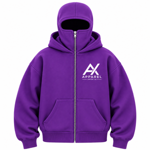 Cagoule intégrale zippée Premium Hiver en molleton de coton surdimensionné, avec logo personnalisé, style streetwear, anti-boulochage et respirante - Product Image 5