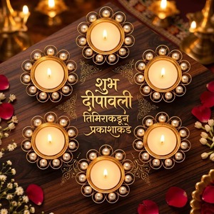 Supports de bougies chauffe-plat en filigrane métallique plaqué or, faits à la main, de luxe, écologiques, durables, avec perles exquises, pour Diwali, mariage et décoration intérieure - Product Image 2