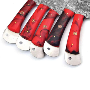 Ensemble de couteaux en acier Damas, 5 pièces, manche en résine, couteaux de chef à lame droite faits à la main, ambidextres, tranchants comme des rasoirs, couteaux de cuisine - Product Image 3