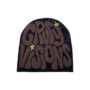 Gorro de Punto Jacquard de Poliéster/Algodón Crazy Visions, Unisex, Estilo Urbano, Gorro de Invierno, Patrón de Estrella Negra, Blanca y Roja, Adulto, 56-58CM, 3D - Product Image 3