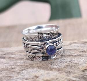 Bague rotative en topaze bleue naturelle, argent sterling 925, faite à la main, style vintage, multi-bandes, avec pierre précieuse bleue - Product Image 2
