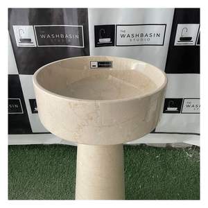Lavabo de Pedestal de Mármol Blanco Facetado, Lavabo de Piedra para Mostrador, Diseño Vertical Moderno, Uso en Hoteles y Almacenes, Ecológico, Capacidad de 12L - Product Image 3