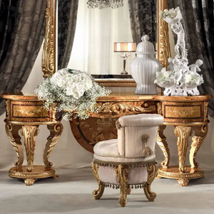 Elegant French Style Mahogany <b>Dressing</b> <b>Table</b> Mirror Gold Carved Vanity Set Symmetrical Hotel Villa Stainless Steel Living Room - Product Image 3