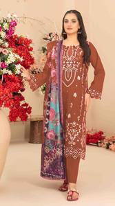 Salwar Kameez Étnico Semisentado de Algodón Cambray para Mujer con Bordado y Trabajo Khatli para Fiestas, Bodas y Diwali - Product Image 3