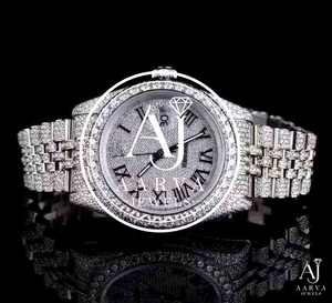 Reloj Mecánico Iced Out con Moissanita, Acero Inoxidable, Números Romanos, Analógico, 41 mm, Redondo, Lujo, Hip Hop, Fecha, Cristal, Correa de 20 mm - Product Image 1