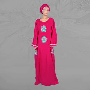 Kaftan en rayonne pour l'Aïd et le Ramadan, robe de tous les jours élégante avec détails de bordure sur les manches, poches latérales fonctionnelles, coupe fluide et longueur au sol - Product Image 4