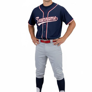 Maillot de baseball bleu pour homme avec accents rouges et blancs, en polyester respirant, taille adulte, nom d'équipe personnalisé imprimé - Product Image 1