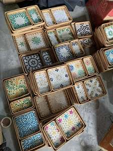 Inlaid Lacquer Rattan Tray Vintage Style Shell Rattan Tray Mosaic Shell Rattan Tray Shell Rattan <b>Square</b> Tray Handwoven Rattan - Product Image 4