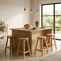 Tabouret de bar rond en teck massif, tabourets de salon, ottomanes, tabouret haut en bois artisanal, sièges d'appoint, meubles de décoration intérieure